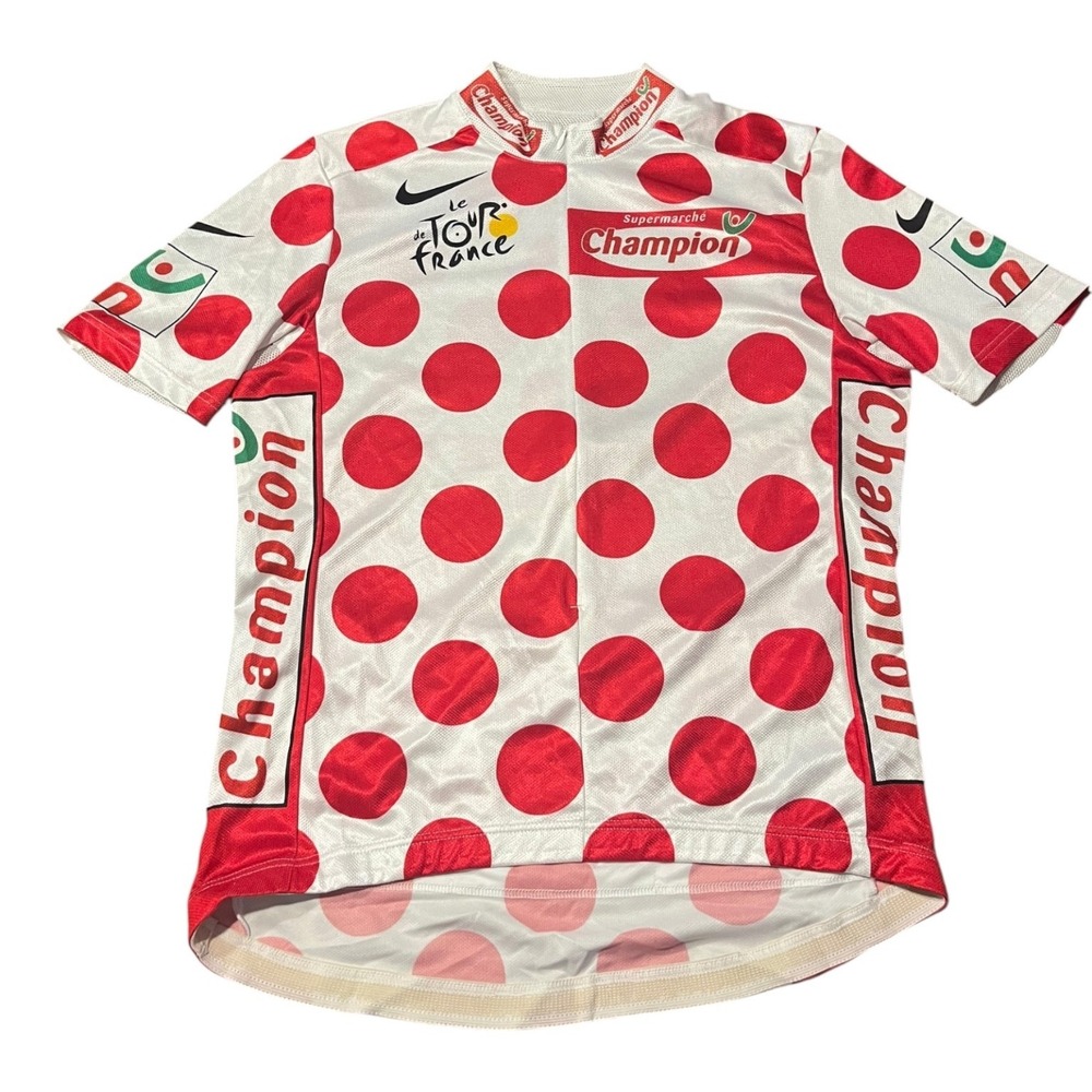 Nike Le Tour de France Cycling Jersey Women's White Red Polka Dot Short Sleeve